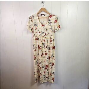 Vintage 90s Cottagecore Floral Maxi Empire Waist Babydoll Dress 1990s Yellow